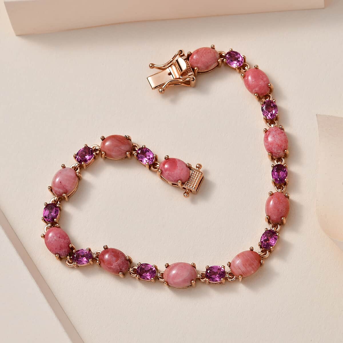 Premium Oregon Sunrise Peach Opal and Lotus Garnet Bracelet in Vermeil Rose Gold Over Sterling Silver (7.25 In) 17.30 ctw image number 1