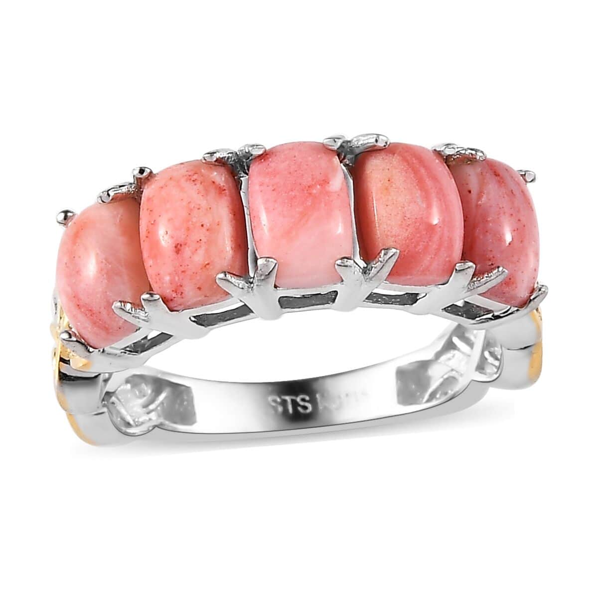 Karis Oregon Sunrise Peach Opal 5 Stone Ring in 18K YG Plated and Platinum Bond (Size 10.0) 2.00 ctw image number 0
