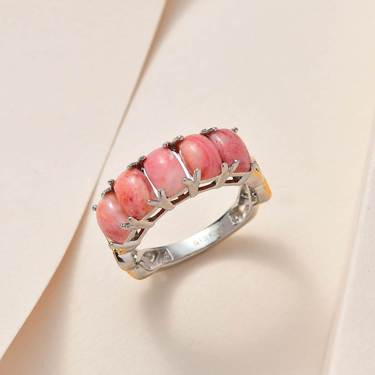 Karis Oregon Sunrise Peach Opal 5 Stone Ring in 18K YG Plated and Platinum Bond (Size 10.0) 2.00 ctw image number 1