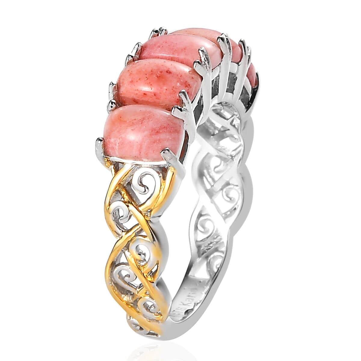 Karis Oregon Sunrise Peach Opal 5 Stone Ring in 18K YG Plated and Platinum Bond (Size 10.0) 2.00 ctw image number 3