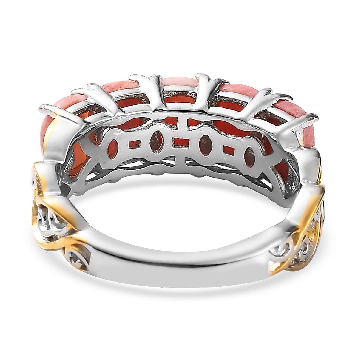 Karis Oregon Sunrise Peach Opal 5 Stone Ring in 18K YG Plated and Platinum Bond (Size 10.0) 2.00 ctw
