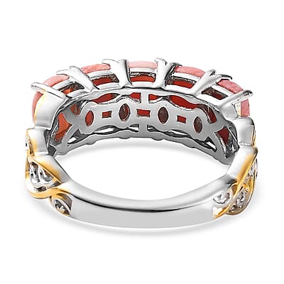 Karis Oregon Sunrise Peach Opal 5 Stone Ring in 18K YG Plated and Platinum Bond (Size 10.0) 2.00 ctw