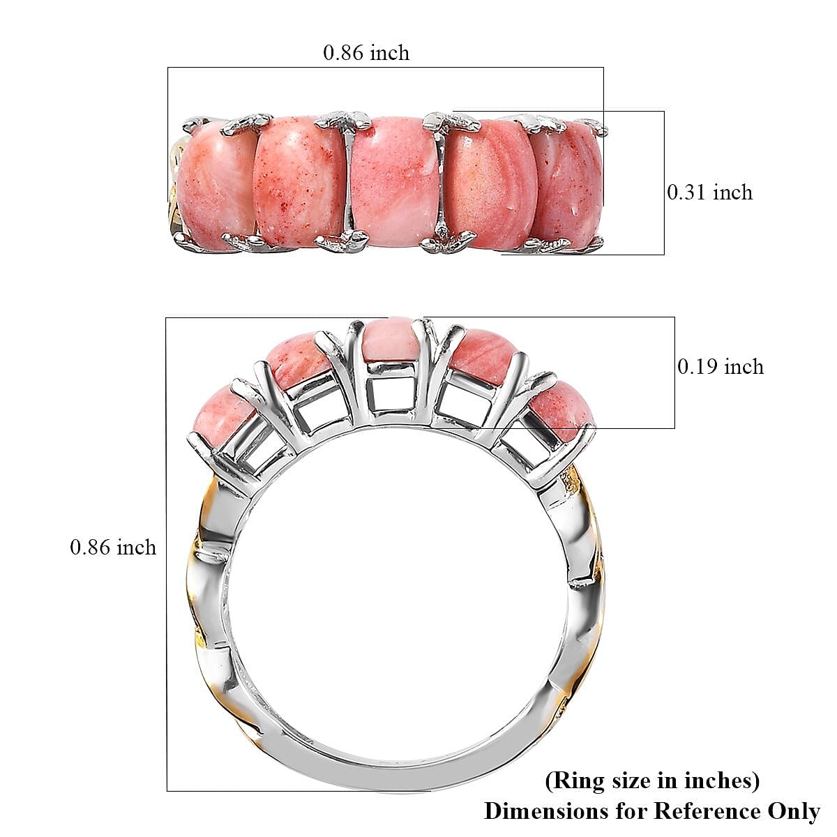 Karis Oregon Sunrise Peach Opal 5 Stone Ring in 18K YG Plated and Platinum Bond (Size 10.0) 2.00 ctw