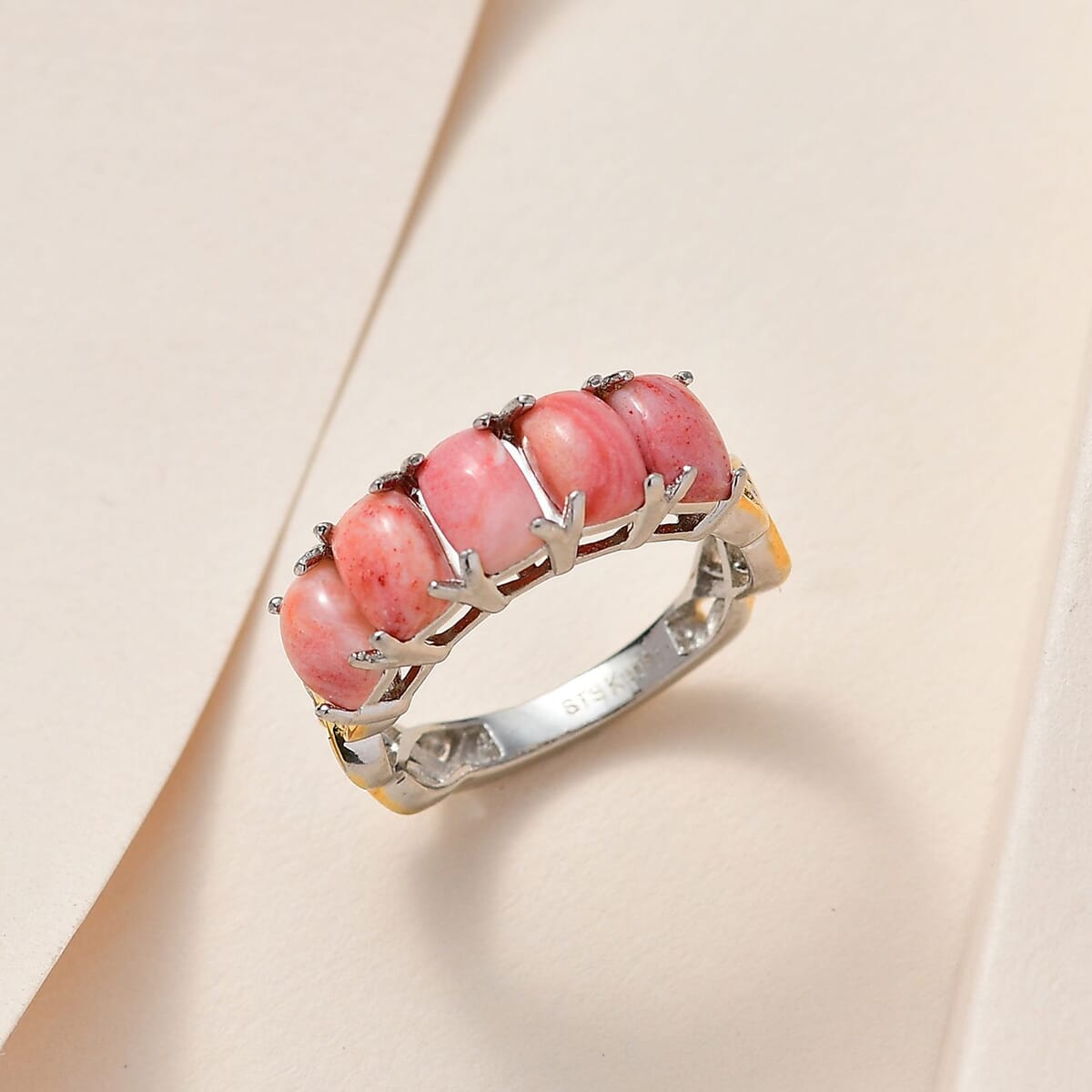 Karis Oregon Sunrise Peach Opal 5 Stone Ring in 18K YG Plated and Platinum Bond (Size 7.0) 2.00 ctw image number 1