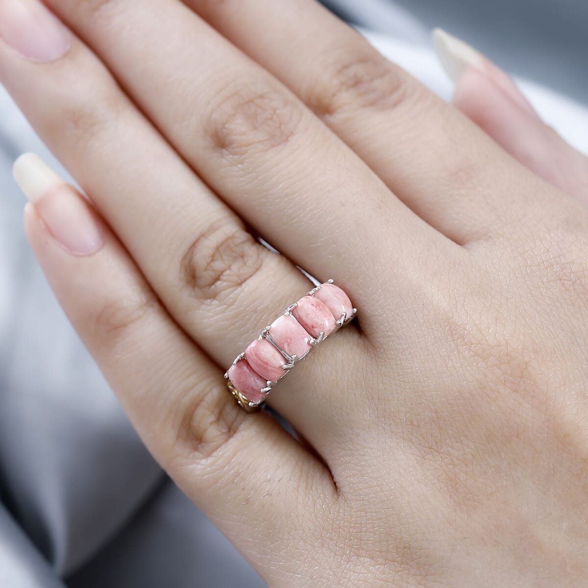 Karis Oregon Sunrise Peach Opal 5 Stone Ring in 18K YG Plated and Platinum Bond (Size 7.0) 2.00 ctw image number 2