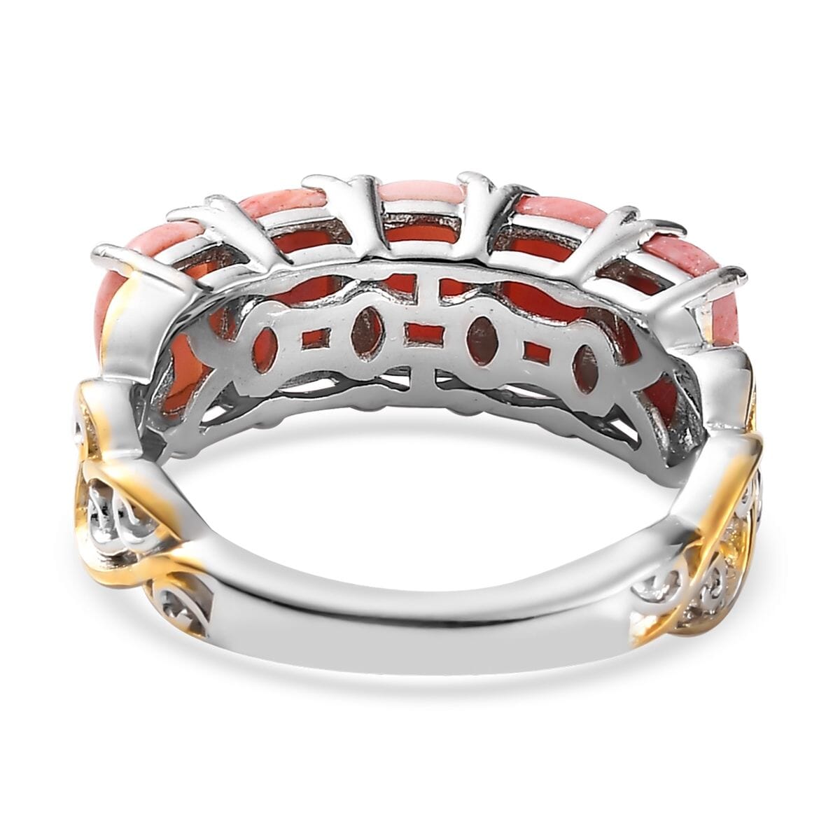 Karis Oregon Sunrise Peach Opal 5 Stone Ring in 18K YG Plated and Platinum Bond (Size 7.0) 2.00 ctw image number 4