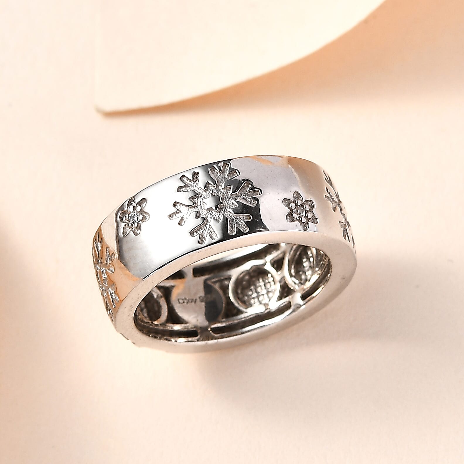 Moissanite Snowflake Band Ring in Platinum Over Sterling Silver (Size 5.0)