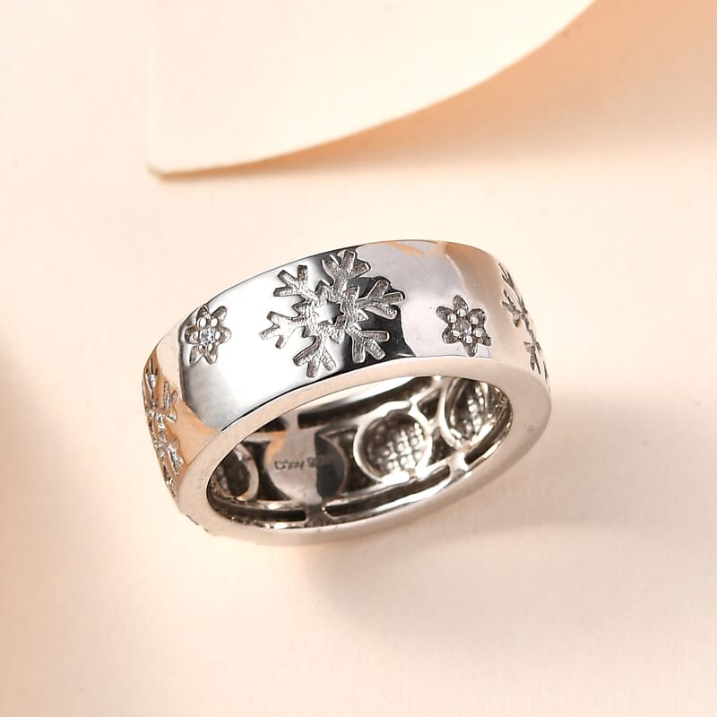 Moissanite Snowflake Band Ring in Platinum Over Sterling Silver (Size 5.0)