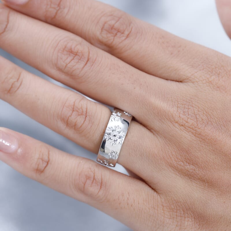 Moissanite Snowflake Band Ring in Platinum Over Sterling Silver (Size 5.0)
