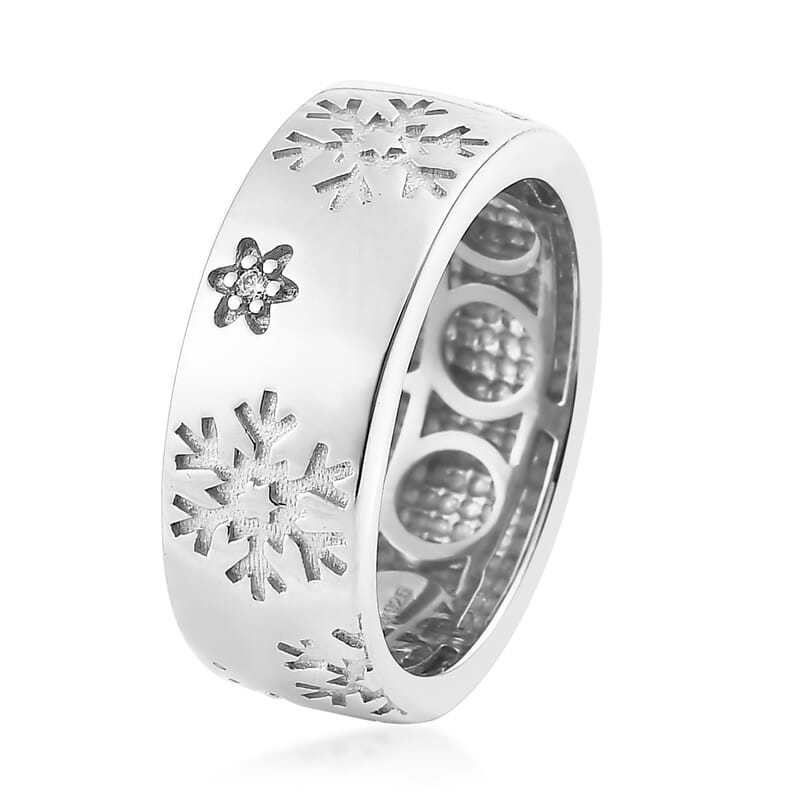 Moissanite Snowflake Band Ring in Platinum Over Sterling Silver (Size 5.0)
