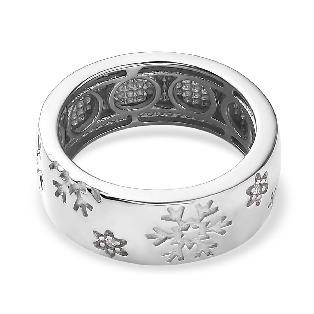 Moissanite Snowflake Band Ring in Platinum Over Sterling Silver (Size 5.0)