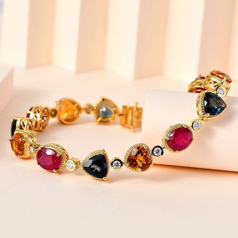 Multi Gemstone Bracelet in Vermeil Yellow Gold Over Sterling Silver (8.00 In) 38.00 ctw