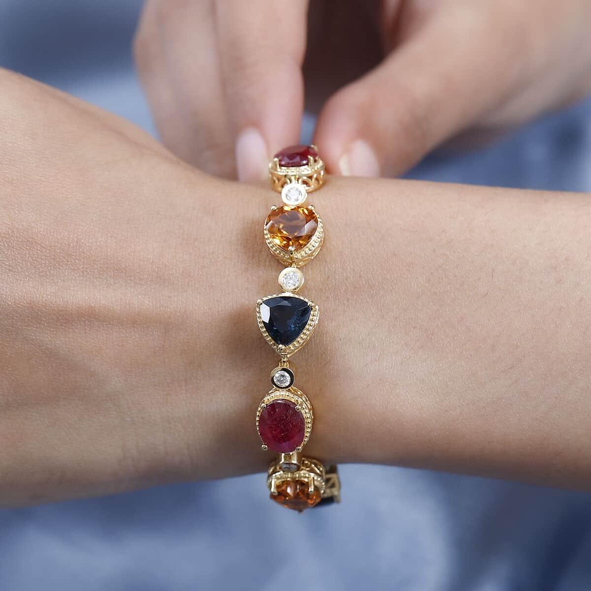 Multi Gemstone Bracelet in Vermeil Yellow Gold Over Sterling Silver (8.00 In) 38.00 ctw image number 2