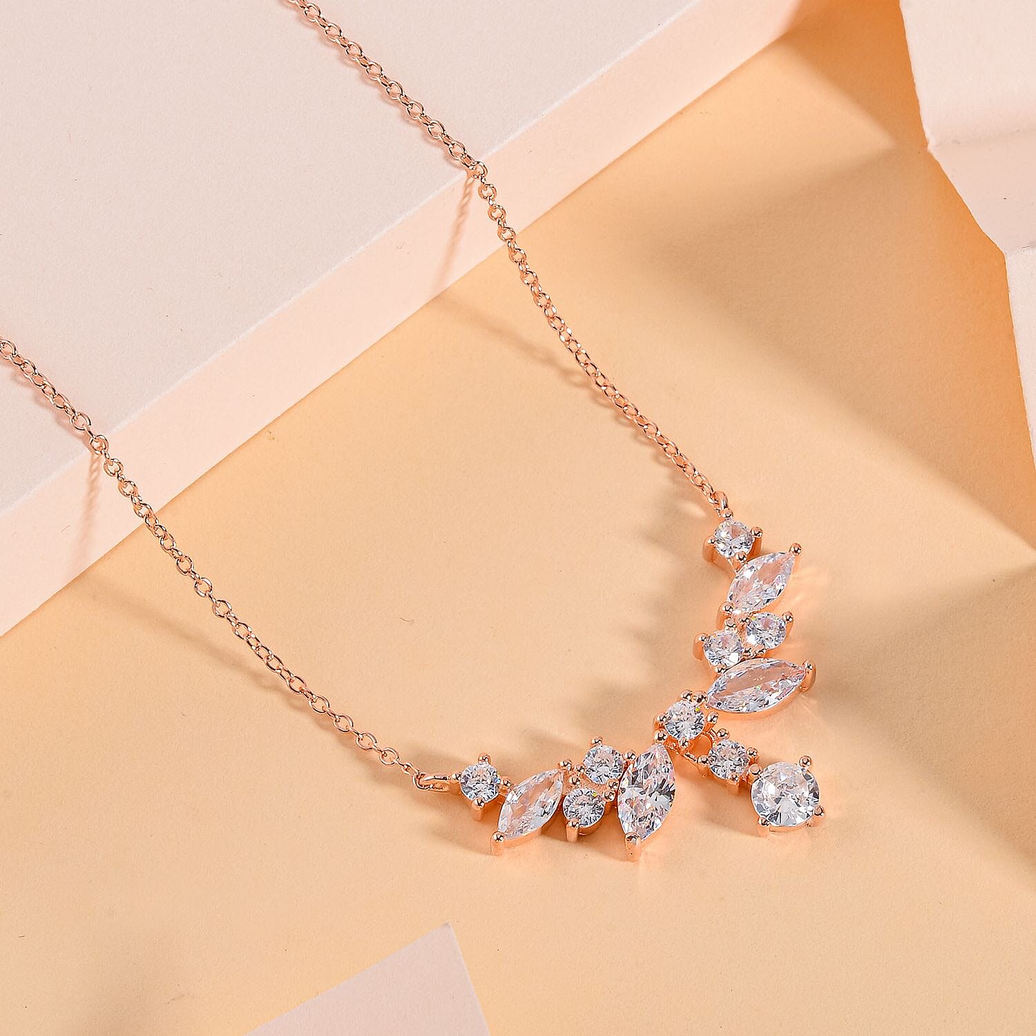 Lustro Stella Finest CZ Necklace 16-18 Inches in 14K Rose Gold Over Sterling Silver 0.90 ctw