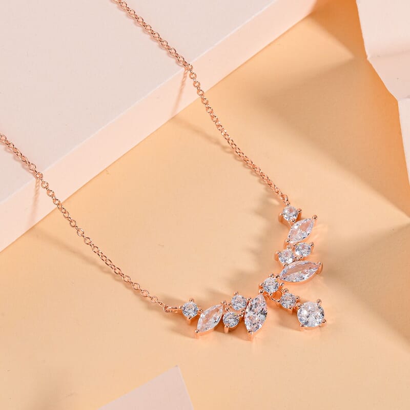 Lustro Stella Finest CZ Necklace 16-18 Inches in 14K Rose Gold Over Sterling Silver 0.90 ctw