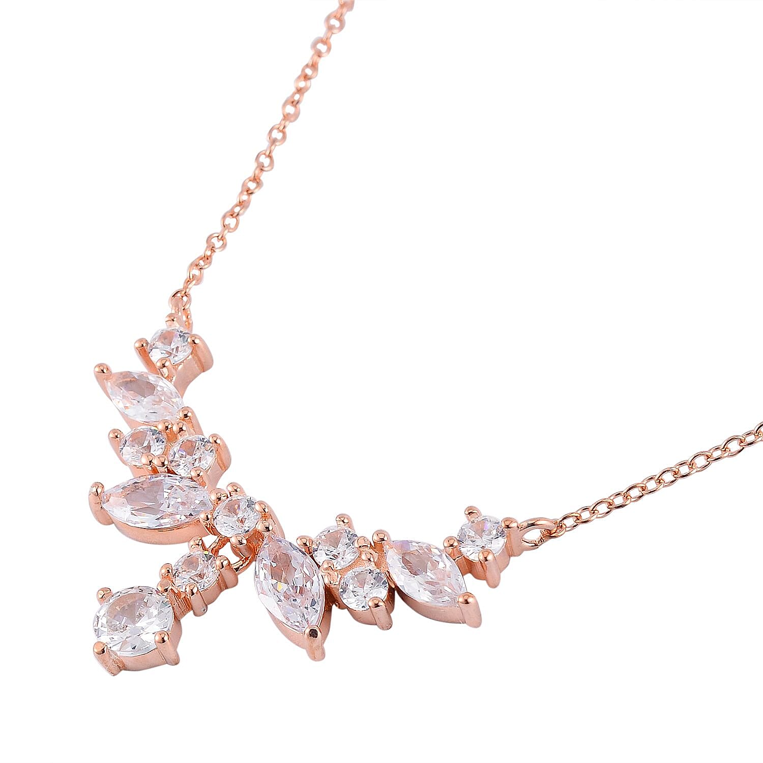 Lustro Stella Finest CZ Necklace 16-18 Inches in 14K Rose Gold Over Sterling Silver 0.90 ctw