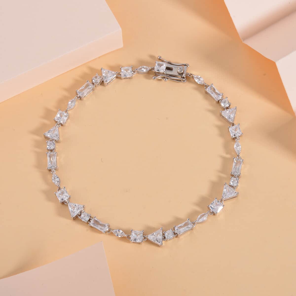 Lustro Stella Finest CZ Mixed Shapes Bracelet in Rhodium Over Sterling Silver (8.00 In) 13.00 ctw image number 1