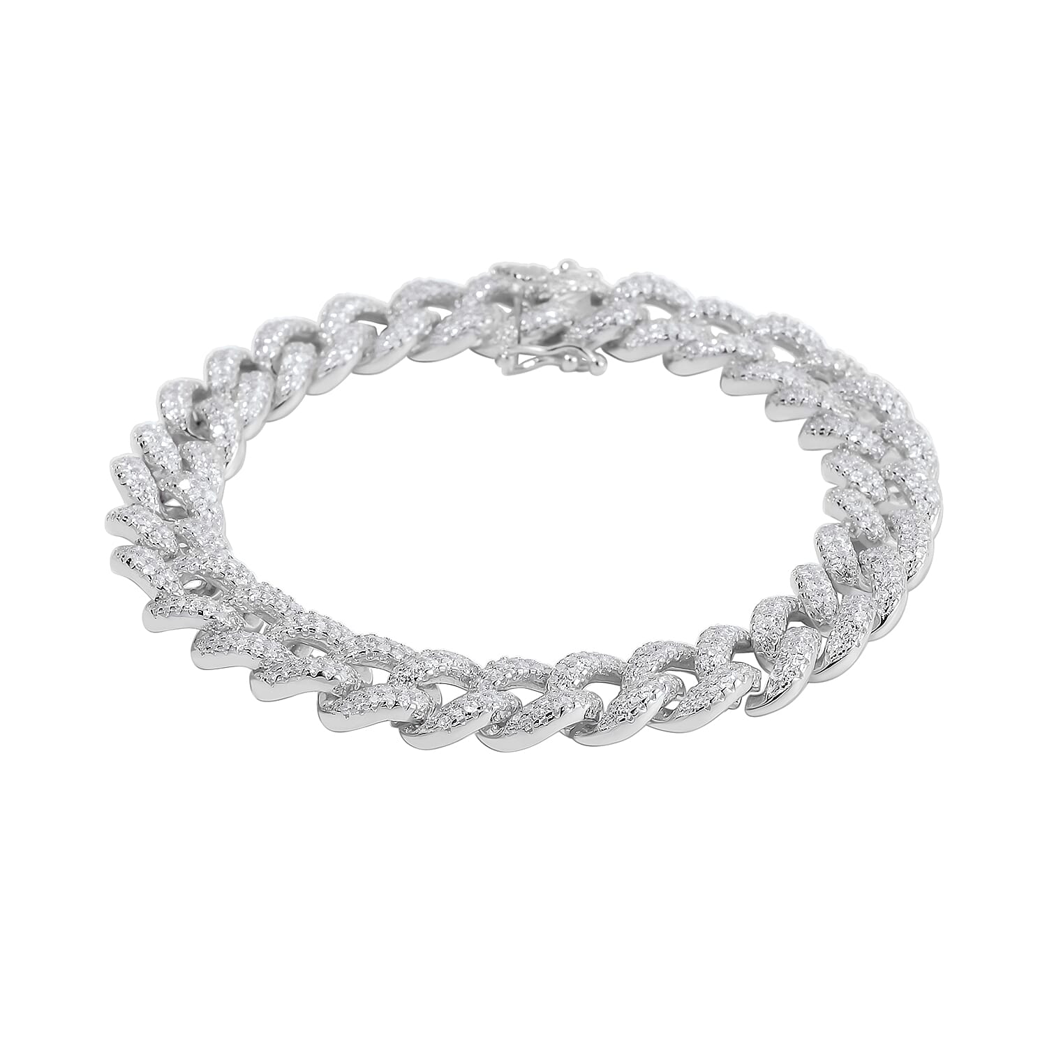 Lustro Stella Finest CZ Statement Chain Bracelet in Rhodium Over Sterling Silver (8.00 In) 8.25 ctw
