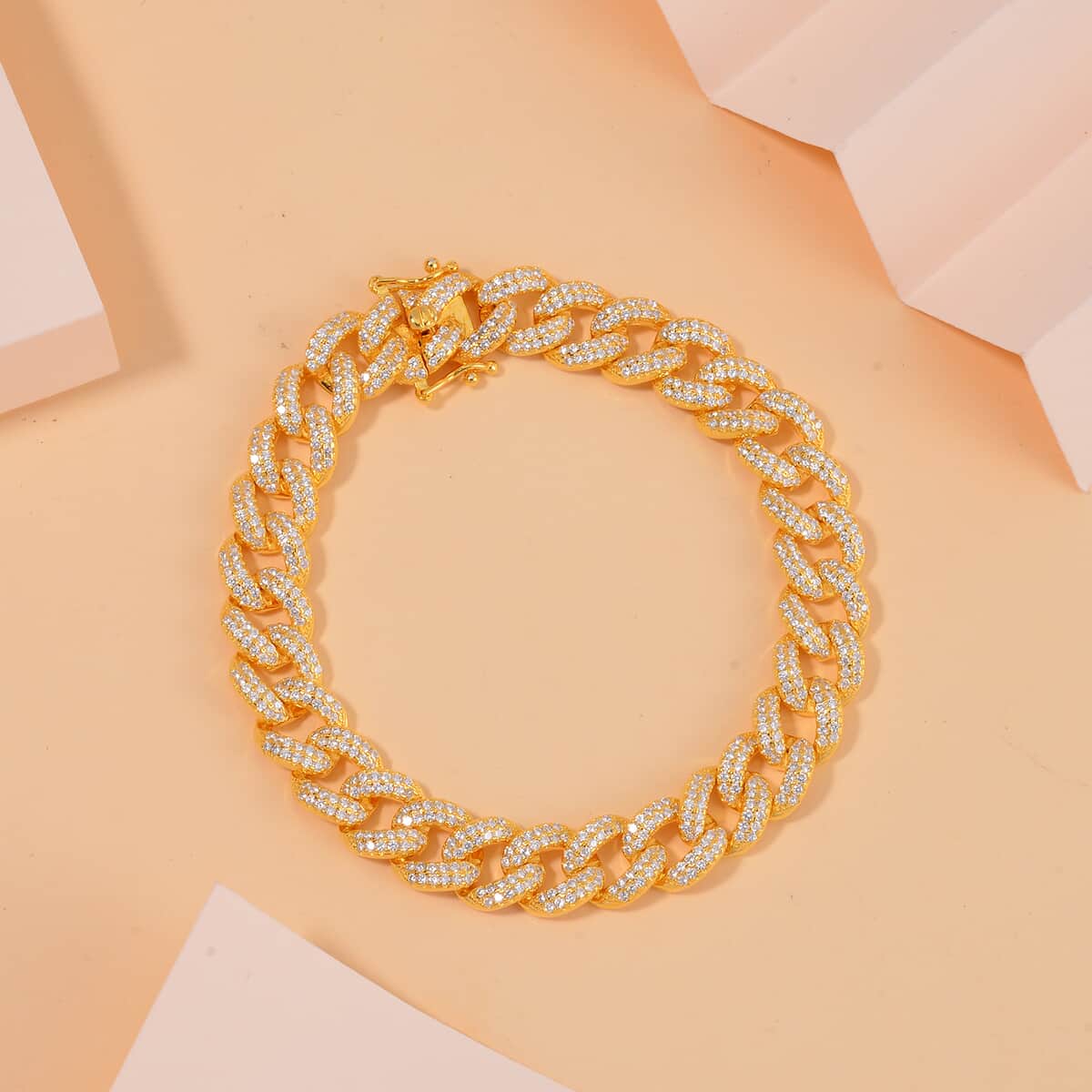 Lustro Stella Finest CZ Statement Chain Bracelet in Vermeil Yellow Gold Over Sterling Silver (8.00 In) 8.25 ctw image number 1