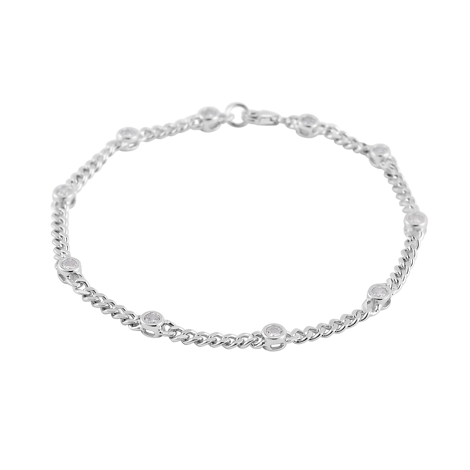 Lustro Stella Finest CZ Station Bracelet in Rhodium Over Sterling Silver (8.00 In) 1.65 ctw
