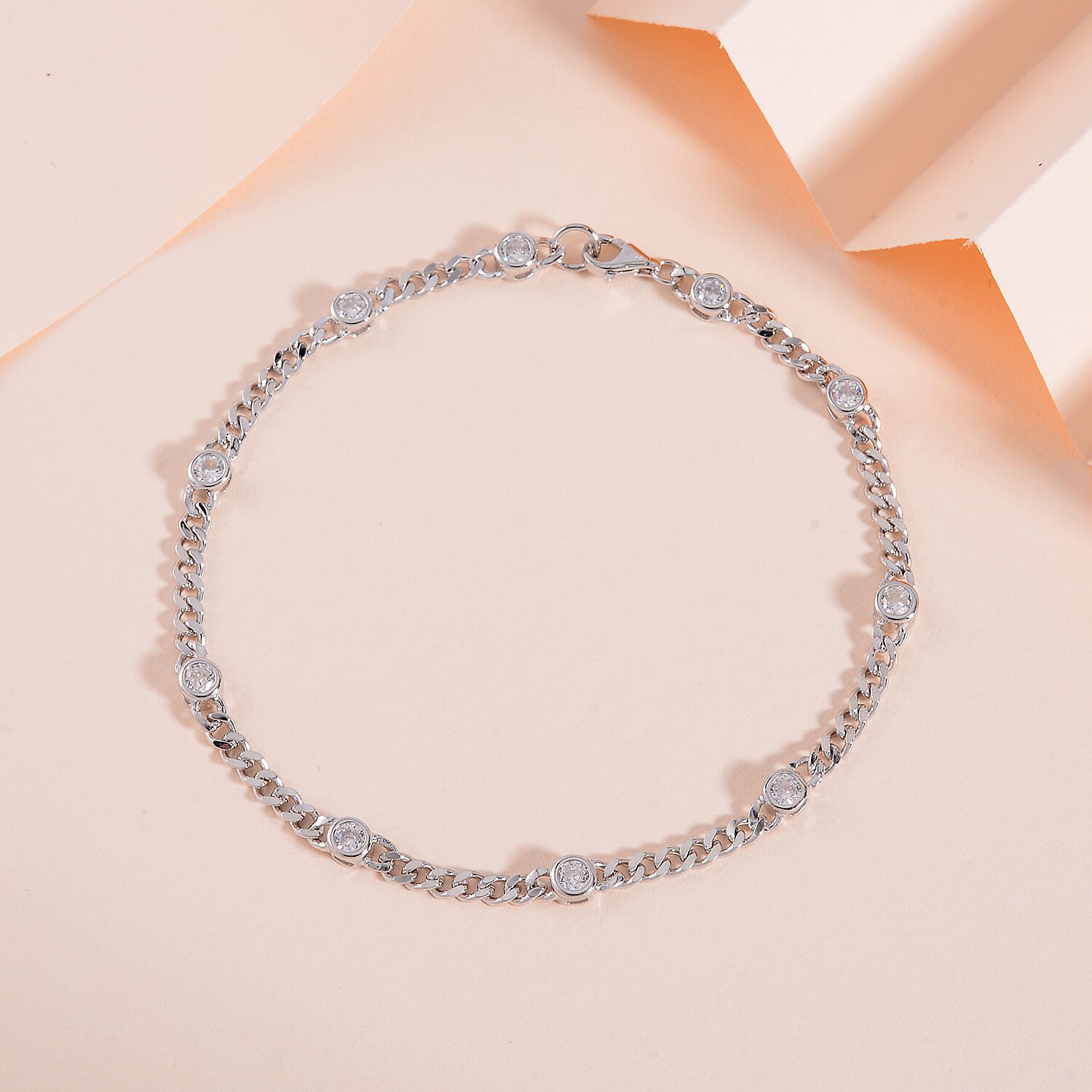 Lustro Stella Finest CZ Station Bracelet in Rhodium Over Sterling Silver (8.00 In) 1.65 ctw