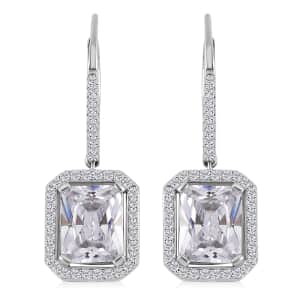 Lustro Stella Finest White CZ Lever Back Earrings in Rhodium Over Sterling Silver 11.85 ctw