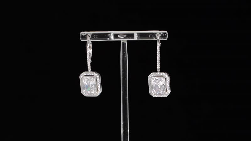 Lustro Stella Finest White CZ Lever Back Earrings in Rhodium Over Sterling Silver 11.85 ctw
