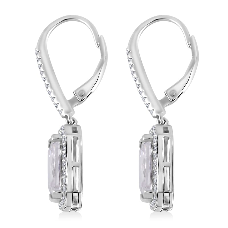 Lustro Stella Finest White CZ Lever Back Earrings in Rhodium Over Sterling Silver 11.85 ctw