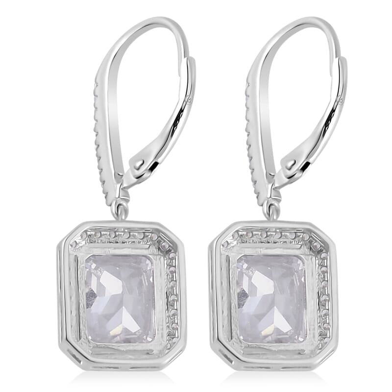 Lustro Stella Finest White CZ Lever Back Earrings in Rhodium Over Sterling Silver 11.85 ctw