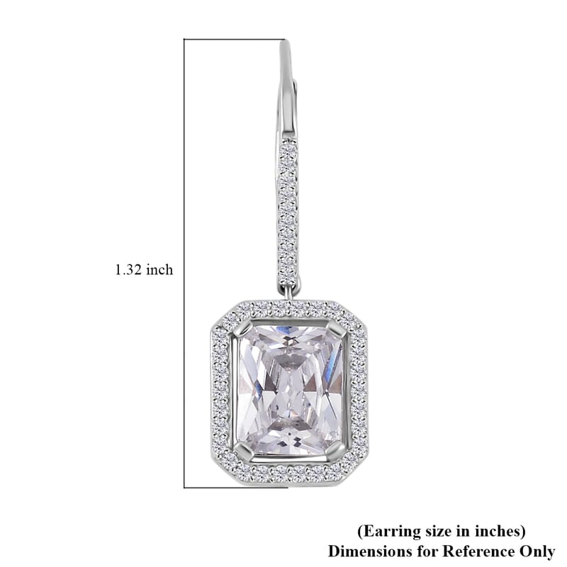 Lustro Stella Finest White CZ Lever Back Earrings in Rhodium Over Sterling Silver 11.85 ctw