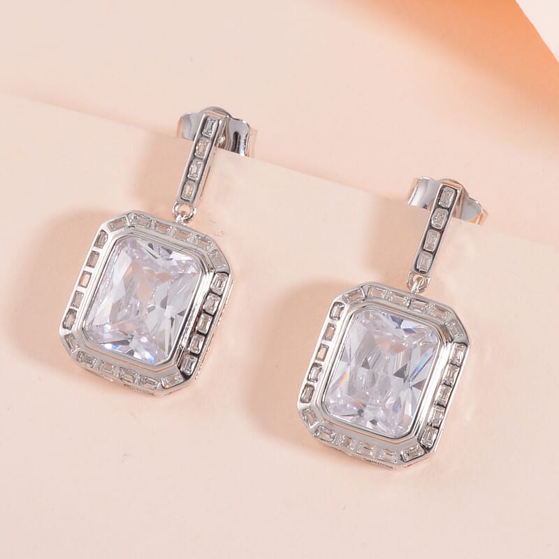 Lustro Stella Finest CZ Earrings in Rhodium Over Sterling Silver 13.00 ctw