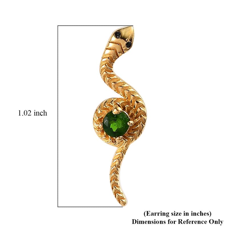 Chrome Diopside and Thai Black Spinel Snake Earrings in Vermeil Yellow Gold Over Sterling Silver 0.20 ctw