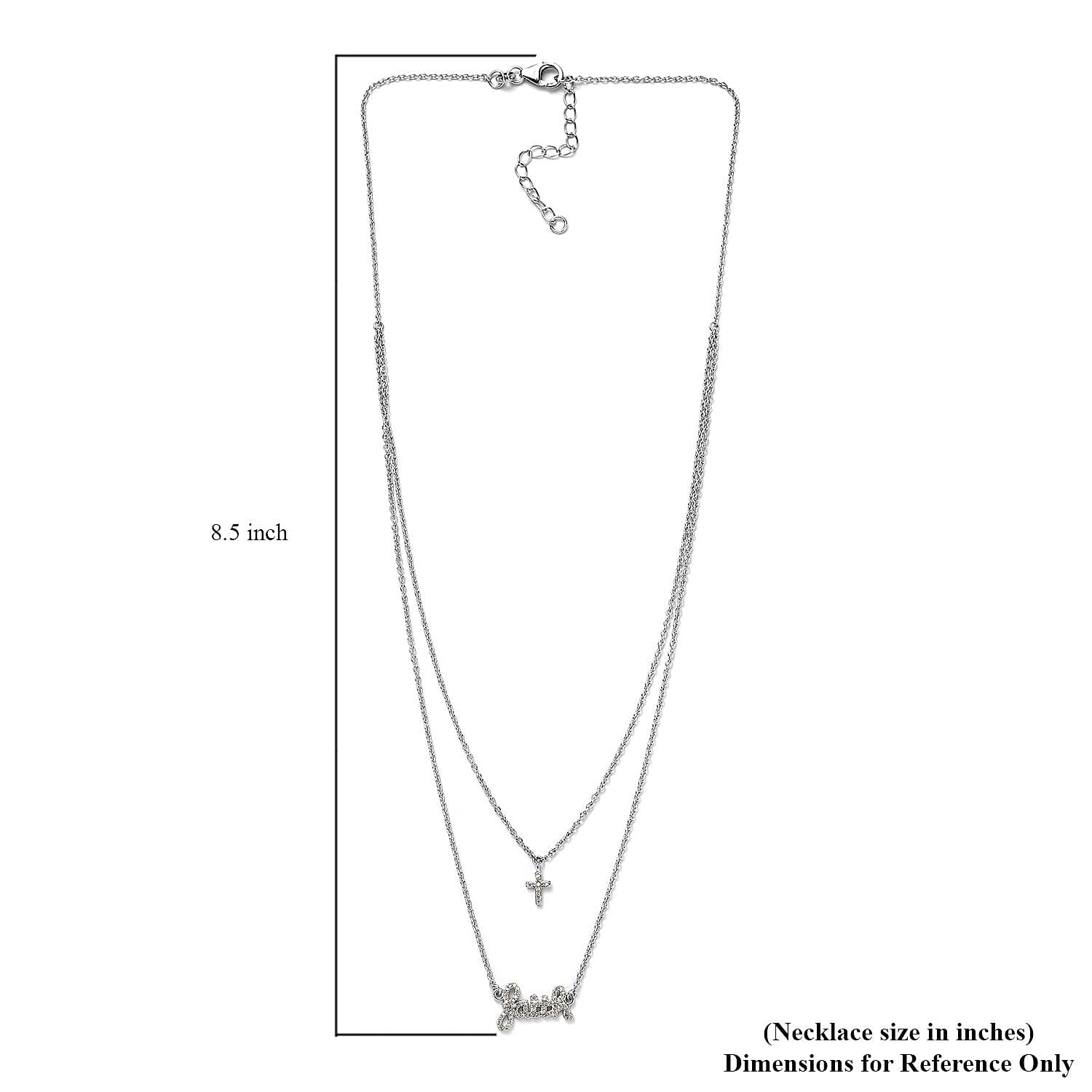 Diamond Faith and Cross Layererd Necklace 18 Inches in Rhodium Over Sterling Silver 0.25 ctw