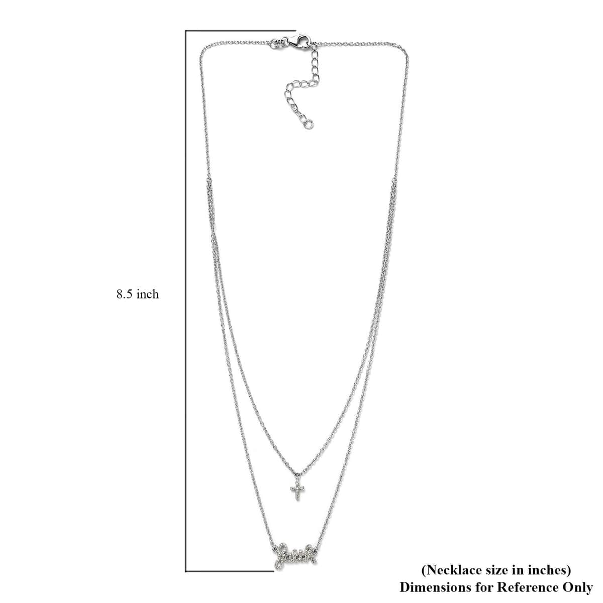 Diamond Faith and Cross Layererd Necklace 18 Inches in Rhodium Over Sterling Silver 0.25 ctw image number 5