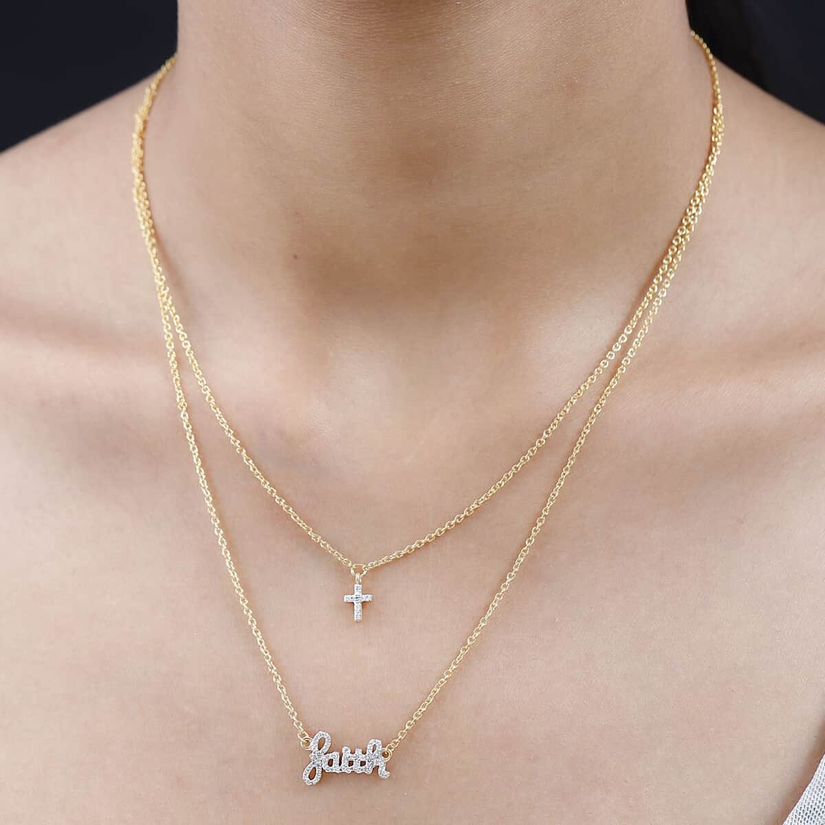 Diamond Fancy Necklace 18 Inches in 14K Yellow Gold Over Sterling Silver 0.25 ctw image number 2