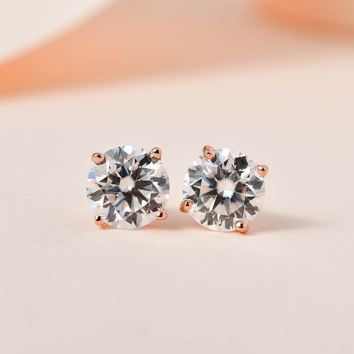 Buy Moissanite Earrings in Vermeil Rose Gold Over Sterling Silver 1.50 ...