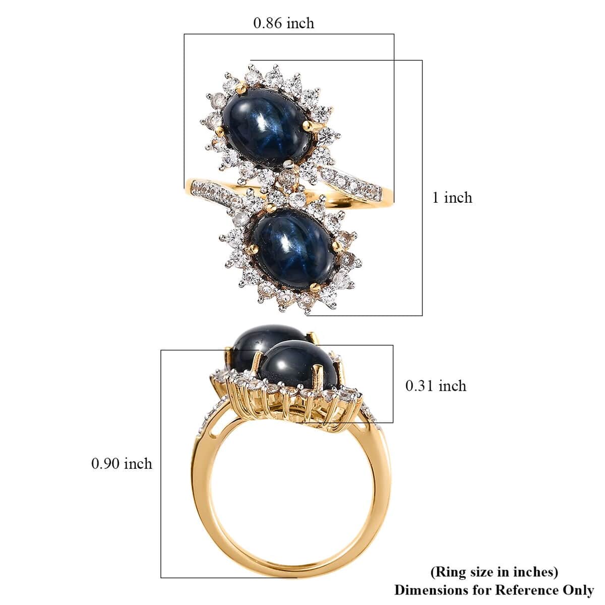 Blue Star Sapphire (DF) and White Zircon Snake Inspired Bypass Ring in Vermeil Yellow Gold Over Sterling Silver (Size 6.0) 7.80 ctw image number 5