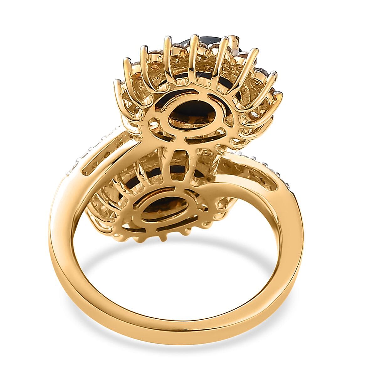 Blue Star Sapphire (DF) and White Zircon Snake Inspired Bypass Ring in Vermeil Yellow Gold Over Sterling Silver (Size 7.0) 7.80 ctw image number 4