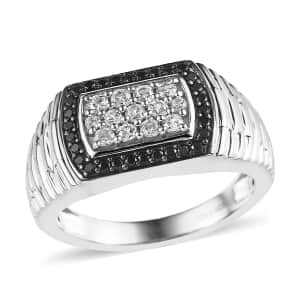 White Zircon and Black Spinel Men's Ring in Platinum Over Sterling Silver (Size 10.0) 0.90 ctw
