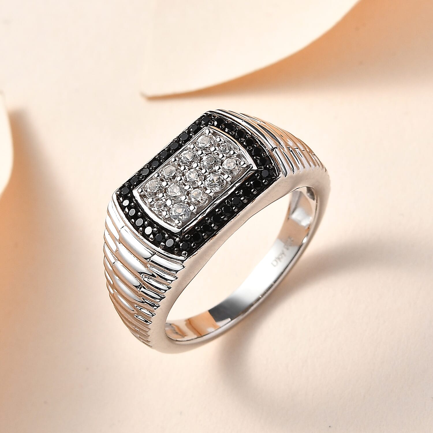 White Zircon and Black Spinel Men's Ring in Platinum Over Sterling Silver (Size 10.0) 0.90 ctw