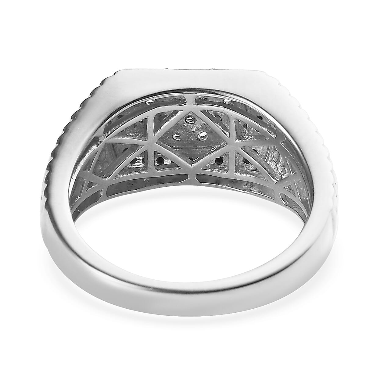 White Zircon and Black Spinel Men's Ring in Platinum Over Sterling Silver (Size 10.0) 0.90 ctw