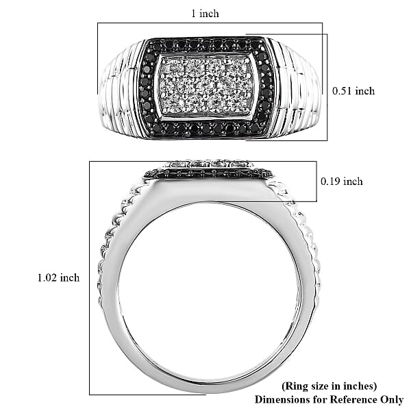 White Zircon and Black Spinel Men's Ring in Platinum Over Sterling Silver (Size 10.0) 0.90 ctw