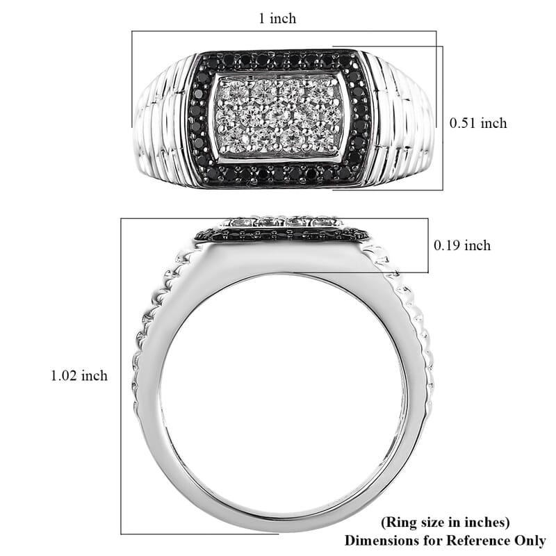 White Zircon and Black Spinel Men's Ring in Platinum Over Sterling Silver (Size 10.0) 0.90 ctw
