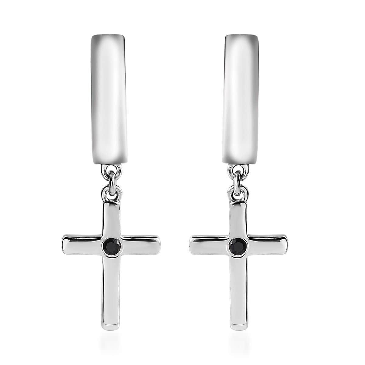 Buy Thai Black Spinel Cross Earrings in Platinum Over Sterling Silver 0 ...