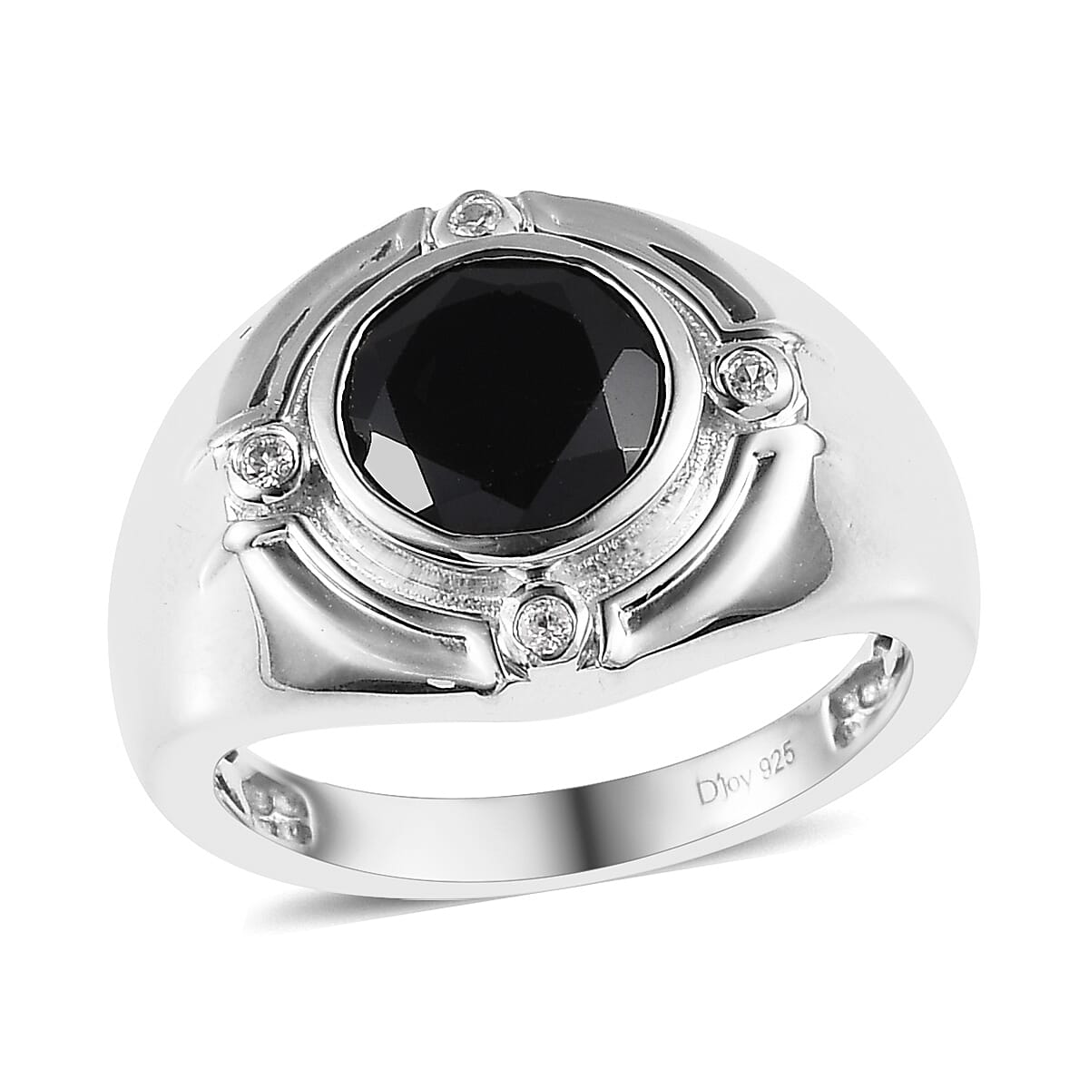 Thai Black Spinel and White Zircon Ring in Platinum Over Sterling Silver (Size 10.0) 3.40 ctw