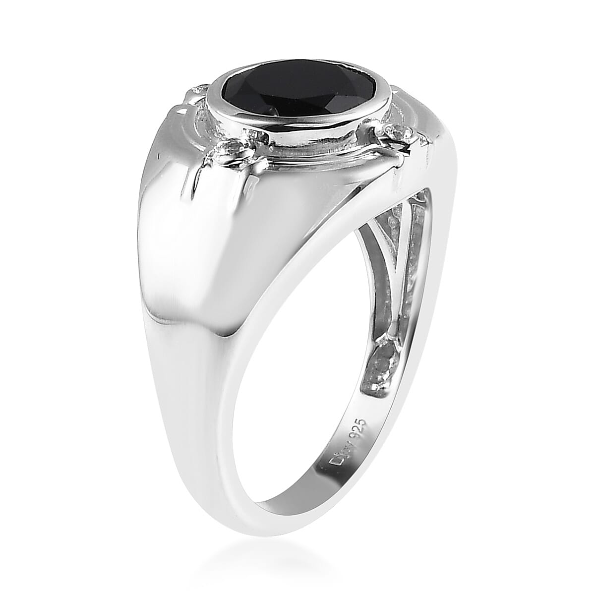 Thai Black Spinel and White Zircon Ring in Platinum Over Sterling Silver (Size 10.0) 3.40 ctw