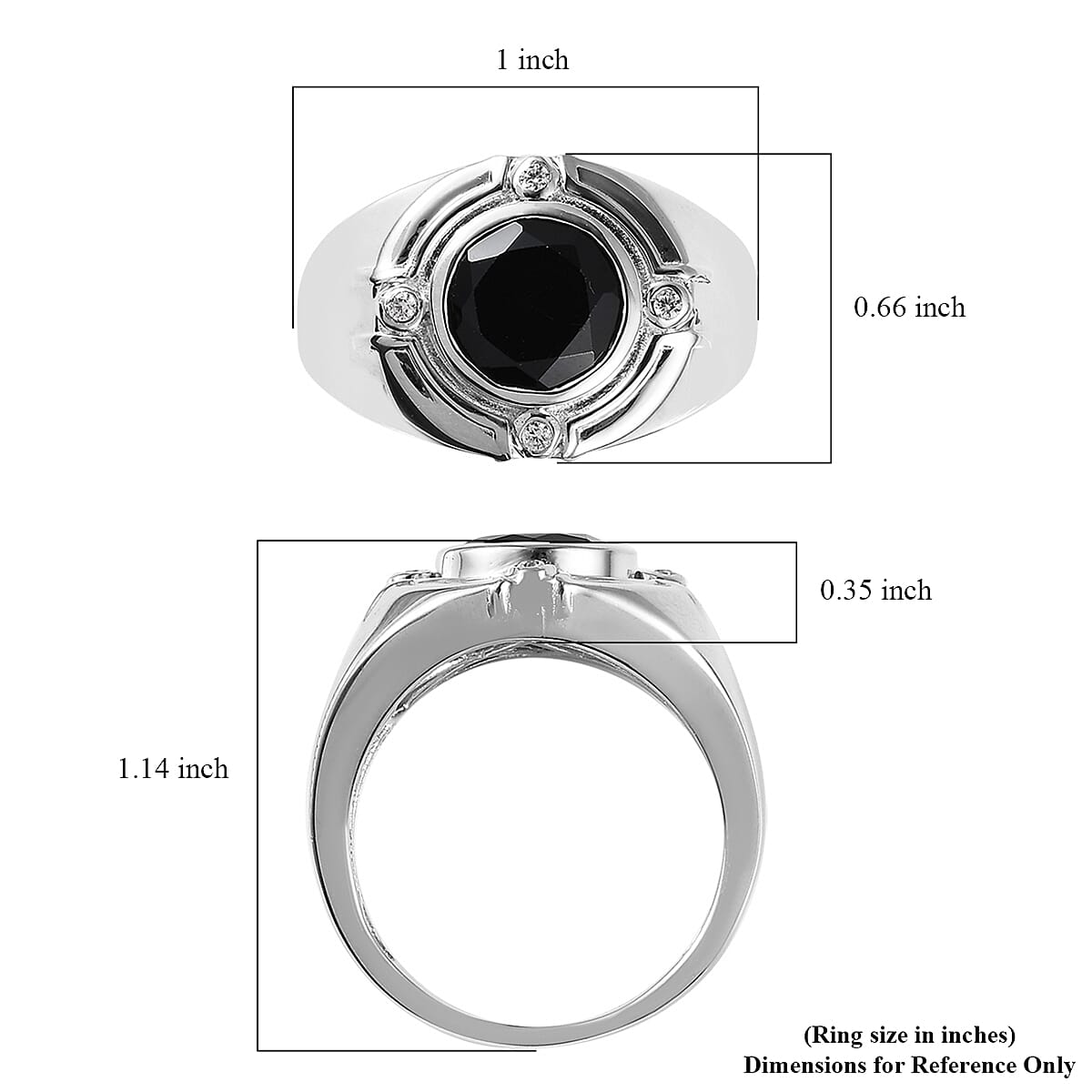 Thai Black Spinel and White Zircon Ring in Platinum Over Sterling Silver (Size 10.0) 3.40 ctw