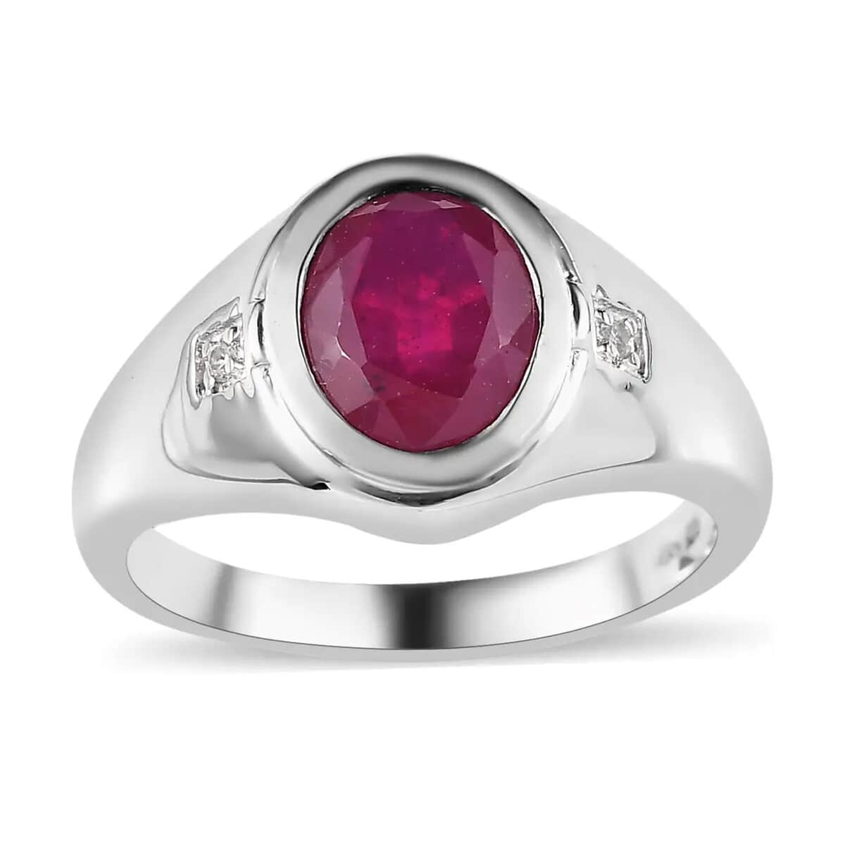 Niassa Ruby (FF) and White Zircon Men's Ring in Platinum Over Sterling Silver 3.40 ctw image number 0