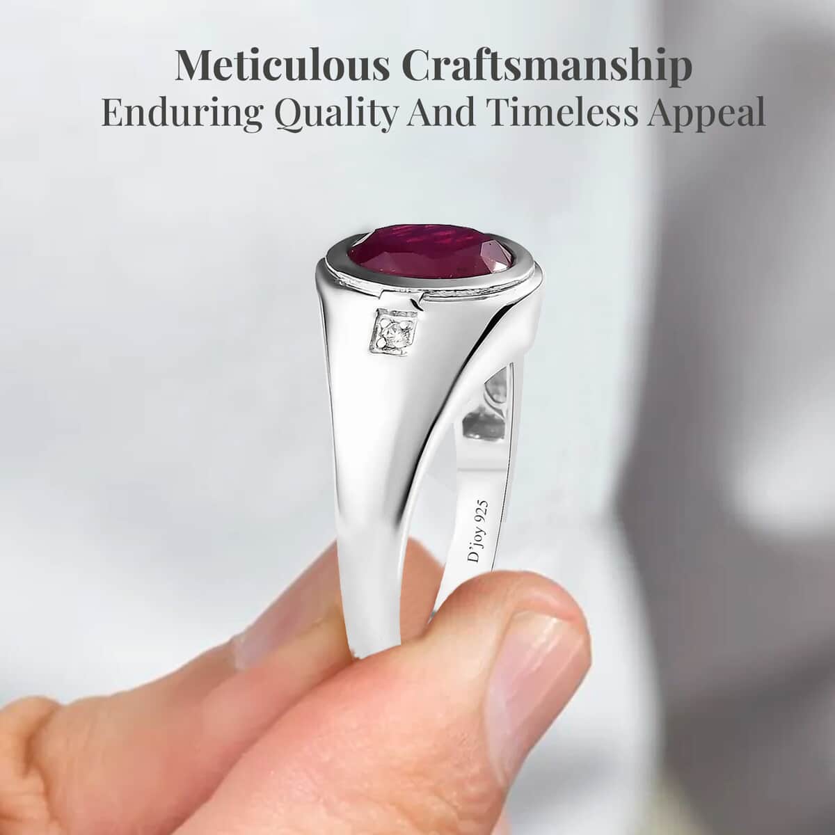 Niassa Ruby (FF) and White Zircon Men's Ring in Platinum Over Sterling Silver 3.40 ctw image number 3