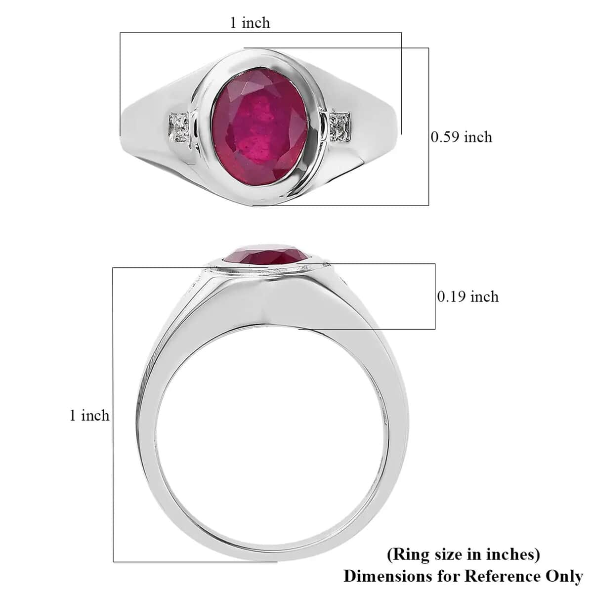 Niassa Ruby (FF) and White Zircon Men's Ring in Platinum Over Sterling Silver 3.40 ctw image number 6